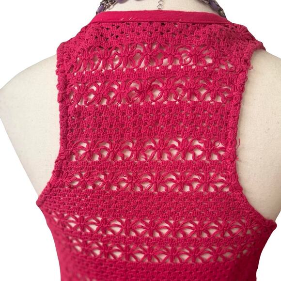 Y2K 2000'S MISS ME FLORAL BEADED CROCHET KNIT TOP MEDIUM - Picture 7 of 8